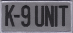 K9-UNIT Black on Reflective Grey Front Panel Patch 2" X 4 1/4"